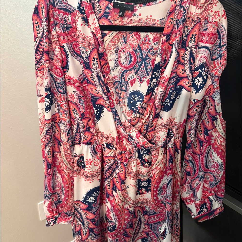 The Limited Paisley Wrap Blouse - Red and Blue